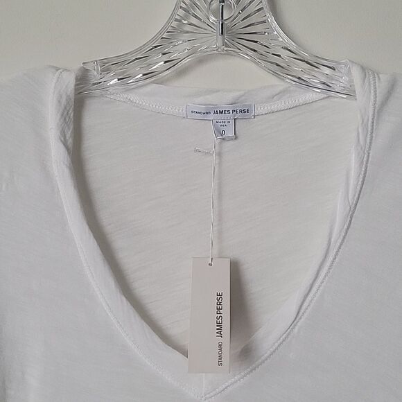NWT James Perse 0 XS Sheer Slub Casual V Neck Tee Shirt Top White Short Sleeve - Picture 4 of 12